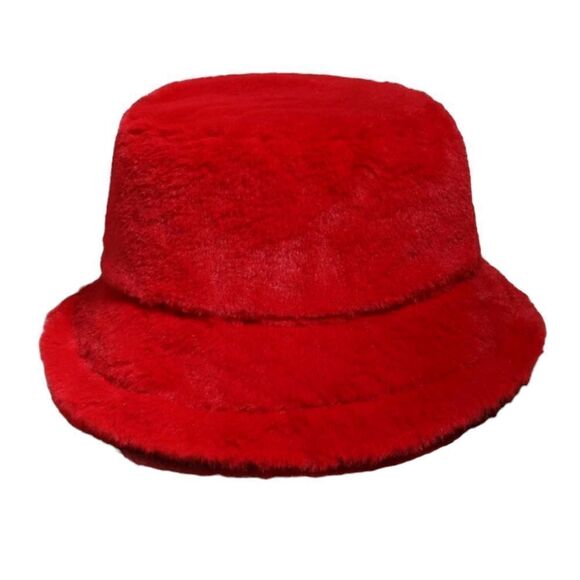 Red Fluffy Bucket Hat - Picture 1 of 3